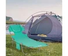 "Outsunny" sulankstomas sodo gultas su skaitymo langeliu, galvos pagalvėle, 5 padėčių reguliuojamu atlošu, oro sąlygoms atsparus kempingo gultas, maksimali apkrova 120 kg, skirtas sodui, paplūdimiui, baseinui, žalias