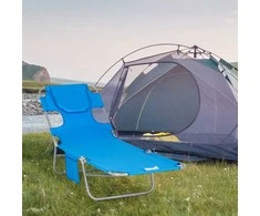 "Outsunny" sulankstomas sodo gultas su skaitymo langeliu, galvos pagalvėle, 5 padėčių reguliuojamu atlošu, oro sąlygoms atsparus kempingo gultas, maksimali apkrova 120 kg, skirtas sodui, paplūdimiui, baseinui, mėlynos spalvos