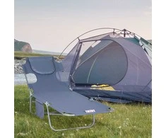 "Outsunny" sulankstomas sodo gultas su skaitymo langeliu, galvos pagalvėle, 5 padėčių reguliuojamu atlošu, oro sąlygoms atsparus kempingo gultas, maksimali apkrova 120 kg, skirtas sodui, paplūdimiui, baseinui, pilkos spalvos
