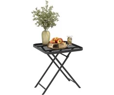 Outsunny sulankstomas sodo stalas 70x70 cm, oro sąlygoms atsparus balkono stalas plieno sulankstomas stalas su raižytu dizainu, lauko valgomojo stalas, kvadratinis šoninis staliukas, terasos stalas sodui, terasai, balkonui juodas