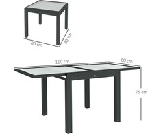 Outsunny Table Extensible de Jardin Grande Taille Matmenys: 160L x 80W x 75H cm Aliuminis Tamsiai pilka Grūdinto stiklo stalviršis Skaidrus