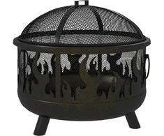 "Outsunny" ugniakuras "2-in-1" su kibirkščių apsauga ir grotelėmis, skirtas sodo BBQ, metalinis, juodas, Ø61x55cm