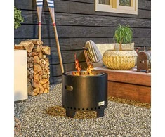 "Outsunny" ugniakuras Nedūmijantis stalo židinys Ø45 cm su rankena ir degtuku, idealiai tinka sodui ir kempingams, metalas, juodas