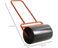 Outsunny vejos volas 50 cm pločio, sodo volas, užpildomas 38 l vandens / 62 kg smėlio, rankinis volas su U formos rankena, plieno vejos volas, raudonas