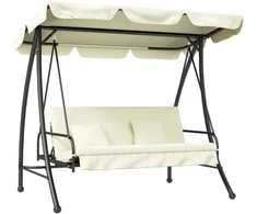 „Outsunny“ 2-in-1 sodo sūpynės su gulto funkcija, trivietės, su reguliuojamu stogeliu nuo saulės, išlaiko iki 240 kg, sodo gultas terasai, 200x125x170 cm, kreminės baltos spalvos