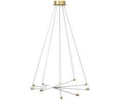 Pakabinamas šviestuvas HOMCOM LED lubinis šviestuvas, 50W, 5 reguliuojami šviesos vamzdžiai, pritaikomas, lubų šviestuvas svetainei, valgomajam, virtuvei, auksas+balta