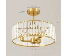 Pakabinamas šviestuvas HOMCOM lubų šviestuvas, sietyno dizainas, krištolo gaubtas, 3 lemputės, metalas, aukso spalvos