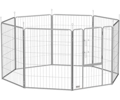PawHut 100 cm aukščio 8 dalių šuniukų aptvaras su diržu ir durimis, maniežas šunims, tinka mažiems ir vidutinio dydžio šunims, jūrų kiaulytėms, triušiams, plieno, sidabrinis