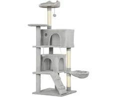 PawHut 140 cm kačių draskyklė, kelių lygių, sizalio draskymo stulpai, nameliai, pliušinės platformos, hamakas, kopėčios, žaisliniai kamuoliukai