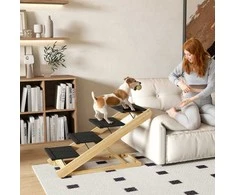 PawHut 2 in 1 laiptai šunims 4 pakopų 62,5 cm aukščio reguliuojami laiptai augintiniams Sulankstomi laiptai šunims su neslystančiu paviršiumi lovai, sofai, dideliems šunims iki 40 kg, natūralūs