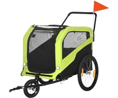 "PawHut 2-in-1" priekaba šunims, dviračio priekaba šunims, vežimėlis šunims su atšvaitais, vežimėlis šunims iki 30 kg, dviračių priekaba dideliems šunims, Oksfordo audinys, žalia spalva