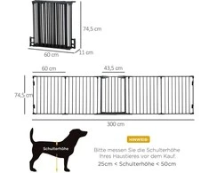 PawHut 2-in-1 voljeras šuniukams, 5 dalių, sulankstoma apsauginė tvorelė šunims su durelėmis, DIY voljeras mažų ir vidutinių veislių šunims, 300 x 74,5 cm, metalinis, juodas