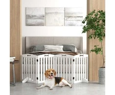 "PawHut" 4 dalių šunų barjeriniai vartai, 207,5 x 61 cm Sulankstomi varteliai su 2 atraminėmis kojelėmis, laisvai pastatomi šunų vartai, laiptų vartai vidutinio dydžio šunims, skirti koridoriams, laiptams, balti
