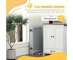 PawHut 4 dalių šunų atitvaras, 204 x 75 cm sulankstomi apsauginiai varteliai su durelėmis, laisvai stovintis šunų atitvaras su 2 atraminėmis kojelėmis, mediniai laiptų varteliai koridoriui, virtuvei, laiptams, šviesiai pilki