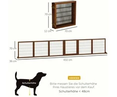 "PawHut" 6 dalių užtvara šunims, 432 x 70 cm Sulankstomi varteliai su 2 atraminėmis kojelėmis, laisvai pastatomi varteliai šunims, laiptų varteliai vidutinio dydžio šunims, skirti koridoriams, laiptams, kavai