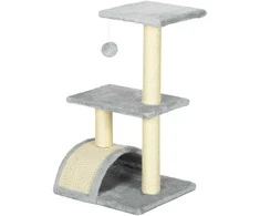 PawHut 72 cm aukščio draskyklė-kačių bokštas su pliušiniais kamuoliukais, sizalio stulpais, platforma, draskykle, daugiaaukštė draskyklė katėms, laipiojimo medis vidutinio dydžio katėms, šviesiai pilka