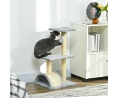 PawHut 72 cm aukščio draskyklė-kačių bokštas su pliušiniais kamuoliukais, sizalio stulpais, platforma, draskykle, daugiaaukštė draskyklė katėms, laipiojimo medis vidutinio dydžio katėms, šviesiai pilka