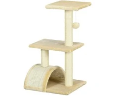 PawHut 72 cm draskyklė katei su pliušiniais kamuoliukais, sizalio stulpeliais, platforma, draskymo lenta, kelių aukštų draskyklė, laipiojimo medis, vidutinio dydžio katėms, kreminės baltos spalvos