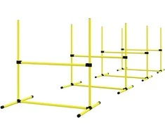 PawHut agility kliūčių rinkinys, slalomo lazdos, šunų dresavimo rinkinys, 4 x kliūtys, plastikinės, geltonos spalvos, 99x65x94cm