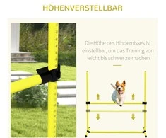PawHut agility kliūčių rinkinys, slalomo lazdos, šunų dresavimo rinkinys, 4 x kliūtys, plastikinės, geltonos spalvos, 99x65x94cm