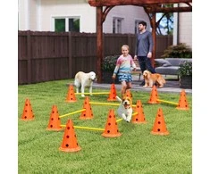 PawHut Agility rinkinys šunims 6 dalių agility įranga šunims mokyti kliūčių rinkinys su 12 kūgių 6 reguliuojamo aukščio kliūtys Transportavimo krepšys Dresūros reikmenys Koordinacijos lavinimas žaidimams Mokymas