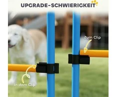 PawHut 9 dalių šunų vikrumo (agility) rinkinys, dresavimo įranga su barjerais, slalomo stulpeliais, šuolių lanku ir 2 kamuoliukais, reguliuojamo aukščio, koordinacijos lavinimui