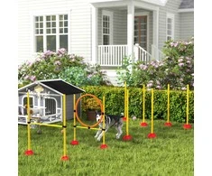 PawHut Agility rinkinys Šunys 4 dalių užpildoma agility įranga šunims mokyti kliūčių rinkinys su slalomo stulpais reguliuojamo aukščio kliūtimis šokinėjimo ringas koordinacijos mokymas žaidimų mokymui
