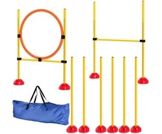 PawHut Agility rinkinys Šunys 4 dalių užpildoma agility įranga šunims mokyti kliūčių rinkinys su slalomo stulpais reguliuojamo aukščio kliūtimis šokinėjimo ringas koordinacijos mokymas žaidimų mokymui