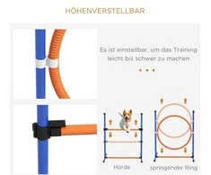 Pawhut Agility treniruočių įranga su reguliuojamo aukščio vikrumo kliūtimis, pinti stulpai, šuolių ringas, kliūčių rinkinys