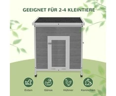PawHut Anties namelis, anties namelis su šoninėmis durimis, ventiliacijos angomis, paukštienos namelis, vištidė iš eglės medienos, žąsų namelis, vištidė su vandeniui atspariu asfalto stogu, 63 x 82 x 76 cm, šviesiai pilkas
