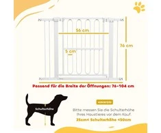 PawHut apsauginiai varteliai šunims, 76-104 cm reguliuojami laiptų varteliai be gręžimo, užrakinami, apsauginė tvorelė dideliems šunims, plieniniai, balti