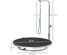 PawHut besukantis gyvūnų priežiūros stalas, reguliuojama rankena, neslystantis stalviršis, fiksavimo sistema, aliuminio lydinys, nerūdijantis plienas