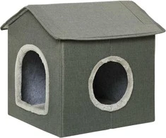 PawHut Cat Cave Jaukus namelis katėms su dvejomis durelėmis, pagalvėle, gultas katėms iki 5kg, poliesteris, pilkos spalvos
