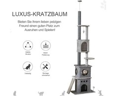 PawHut laipiojimo stovas katėms, iki lubų, su žaislais, sizalis, pliušas, šviesiai pilka spalva, reguliuojamas aukštis 60 x 40 x 225-255 cm