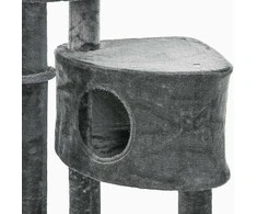 "PawHut Cat Tree" kačių medis lubos, reguliuojamo aukščio 220-265 cm aukščio kačių medis su sizalio stulpais, žaidimų kamuoliukas, reguliuojamo aukščio kačių draskyklė, kačių laipiojimo medis su kačių lova, kačių namelis, tamsiai pilkas