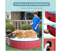 Pawhut Didelis baseinas šunims, plaukimo baseinas iš PVC ir medžio, raudonas, Ø140xH30 cm