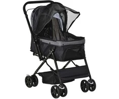 "PawHut Dog Buggy" vežimėlis mažiems šunims ir katėms Pet Stroller Cat Stroller Oxford Juodas 76,5 x 52 x 95 cm