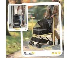 "PawHut Dog Buggy" vežimėlis mažiems šunims ir katėms Pet Stroller Cat Stroller Oxford Juodas 76,5 x 52 x 95 cm