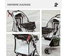PawHut dog buggy vežimėlis šunims su apsauga nuo lietaus, sulankstomas vežimėlis šunims iki 20 kg, pilkos spalvos, su puodelio laikikliu ir tinkliniu langeliu, 75x45x97cm