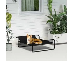 "PawHut Dog Lounger Outdoor", paaukštintas šuns gultas su orui pralaidžiu tinkliniu užvalkalu, gultas mažiems ir vidutinio dydžio šunims, juodas 91 x 69 x 29 cm