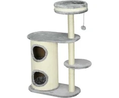 "PawHut" draskyklė, 100 cm, laipiojimo medis su draskykle, kačių draskyklė, kačių medis su guoliu, pagalvėle ir kamuoliuku, kačių baldai katėms iki 5kg, pliušinis, pilkas