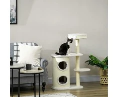 "PawHut" draskyklė 100 cm su draskykle, sizalio stulpeliu ir kamuoliuku, pagalvėle, kreminė balta
