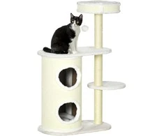 "PawHut" draskyklė 100 cm su draskykle, sizalio stulpeliu ir kamuoliuku, pagalvėle, kreminė balta