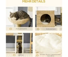 "PawHut" draskyklė 100,5 cm， Kačių medis su kačių urvu, lova, laiptai, kačių draskyklė su sizalio draskyklėmis, pagalvėle, iki 4,5kg, gamta