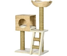 "PawHut" draskyklė 100,5 cm， Kačių medis su kačių urvu, lova, laiptai, kačių draskyklė su sizalio draskyklėmis, pagalvėle, iki 4,5kg, gamta