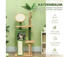 "PawHut" draskyklė 139 cm kačių medis su kačių urvu, žaidimų kamuoliuku, kačių draskyklė su sizalio draskyklėmis, skirta katėms iki 5kg, žalia