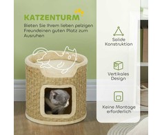 "PawHut" draskyklė, 37 cm aukščio katės statinė su durelėmis, 2 lygių draskyklė, sizalio bokštelis katėms, skirta katėms iki 5kg, chaki spalvos