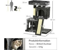 "PawHut" draskyklė 83 cm Maža kačių draskyklė su sizalio stulpeliais, kačių draskyklė, kačių laipiojimo medis, kačių medis, kačių baldų žaidimų medis mažoms katėms, tamsiai pilka