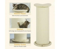 "PawHut" draskyklė 85 cm kačių draskyklė nuo antgalių sizalio virvė pliušinė kreminė balta
