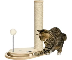"PawHut" draskyklė katėms 40 cm, su mediniu kamuoliuku ir besisukančiu disku, gamta